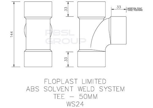 FloPlast Solvent Weld Waste Tee - 50mm Black
