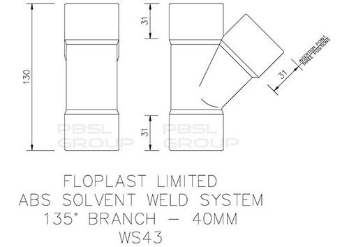 FloPlast Solvent Weld Waste Branch - 135 Degree x 40mm White