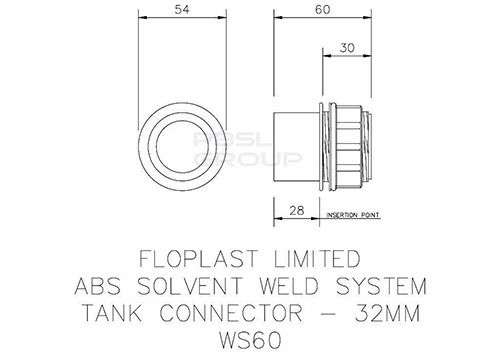 FloPlast Solvent Weld Waste Tank Connector - 32mm Grey