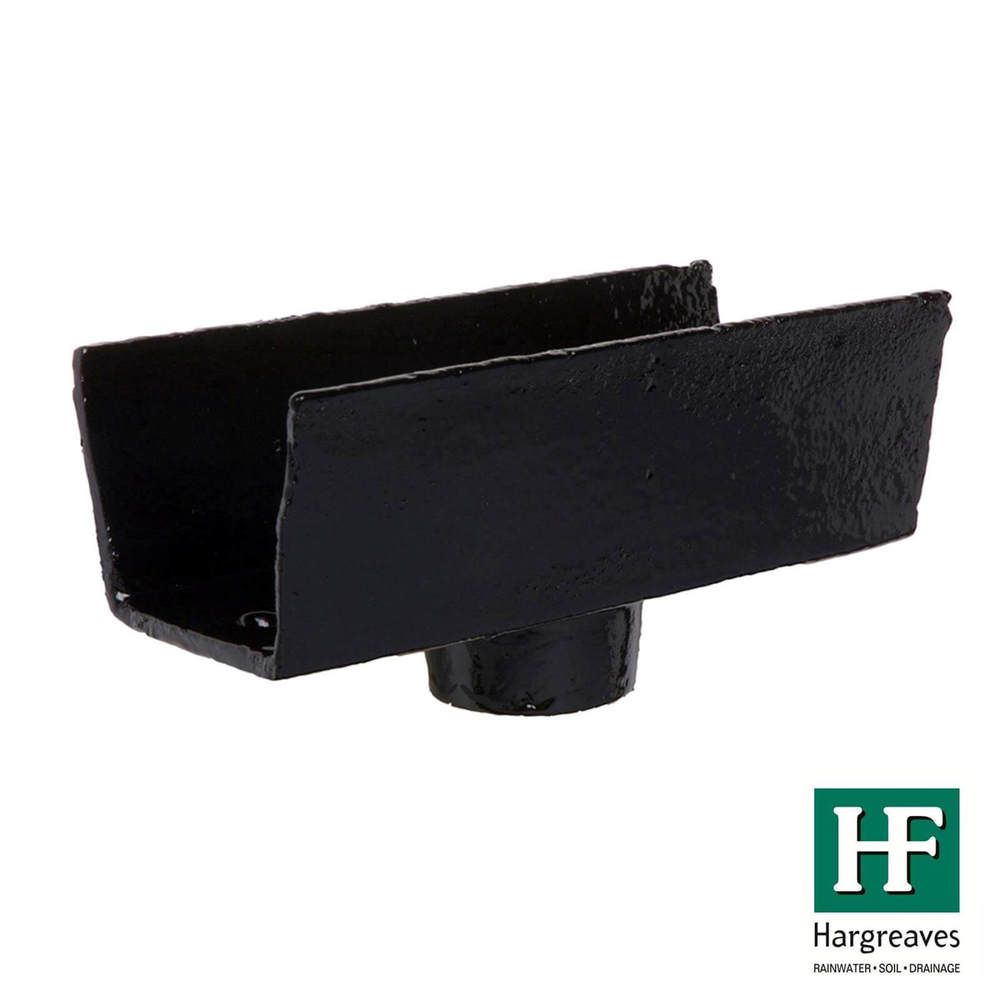 Cast Iron Box Gutter Running Outlet - 100mm for 65mm Downpipe Black