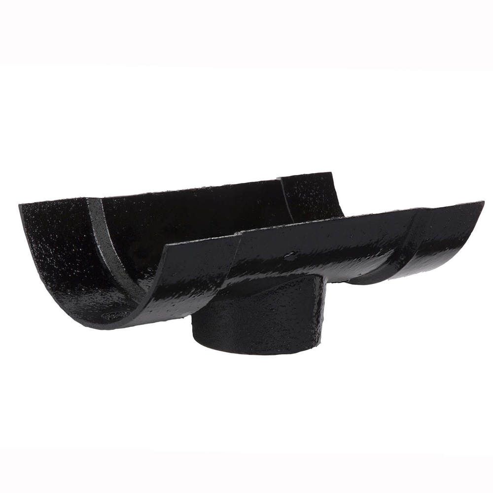 Cast Iron Half Round Gutter Running Outlet - 150mm for 75mm Downpipe Black