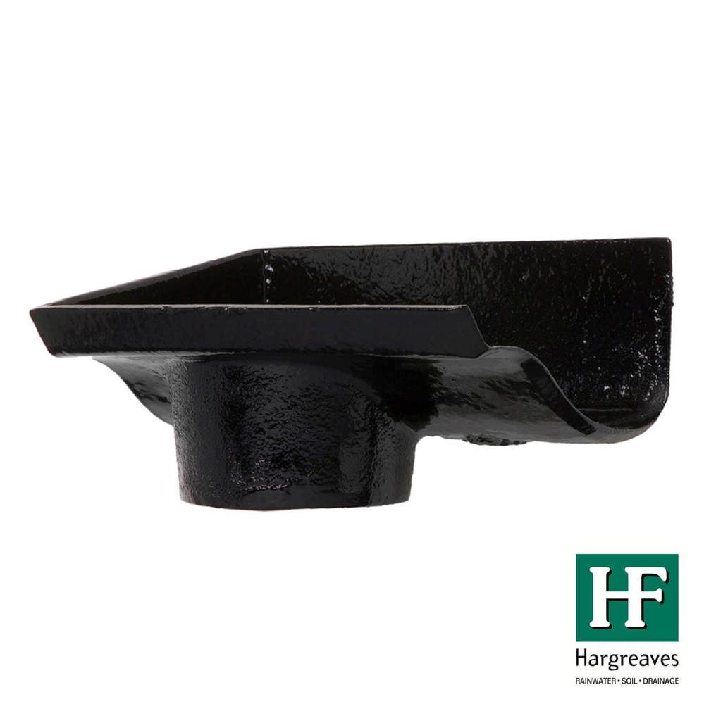 Cast Iron Ogee Gutter Left Hand Stopend Outlet - 115mm for 65mm Downpipe Black