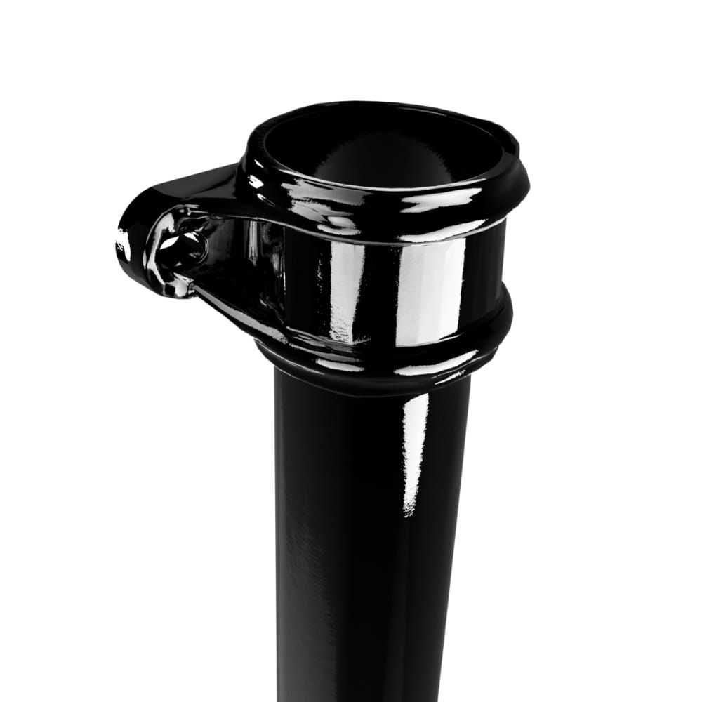 Cast Iron Round Eared Downpipe - Socket On One End - 65mm x 1829mm Black