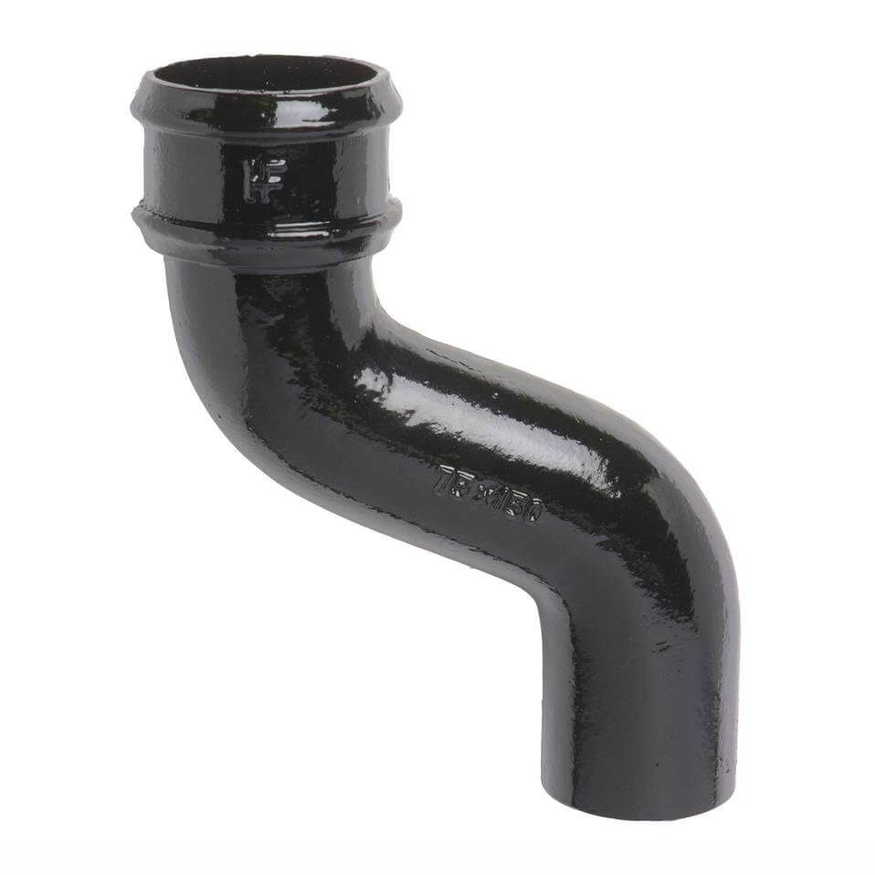 Cast Iron Round Downpipe Offset - 150mm Projection 65mm Black