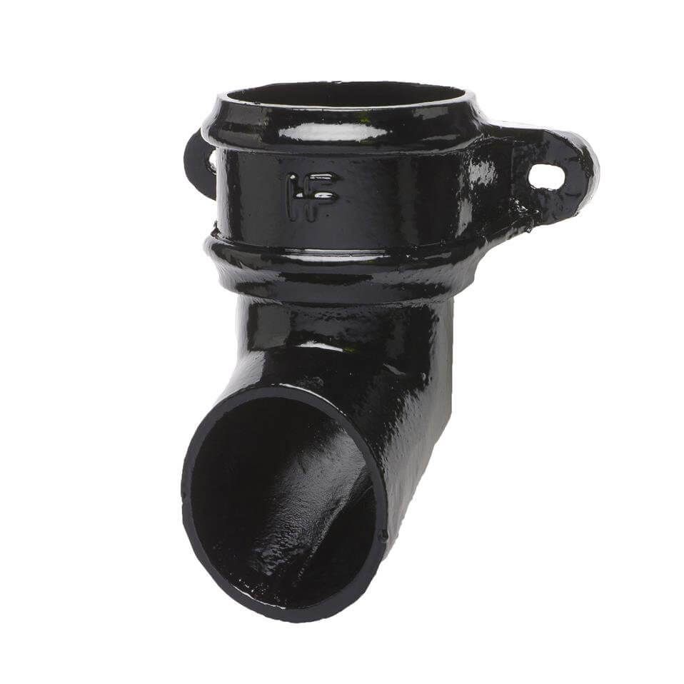 Cast Iron Round Downpipe Eared Shoe - 65mm Black