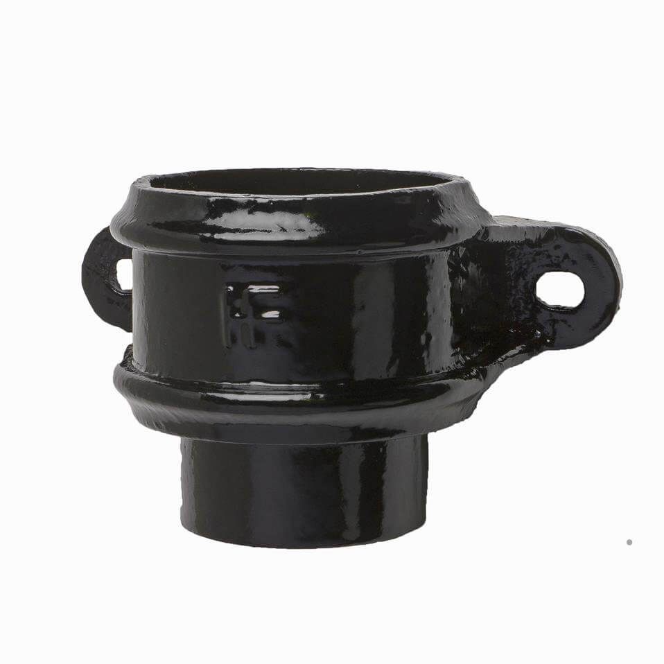 Cast Iron Round Downpipe Eared Loose Socket with Spigot - 100mm Black