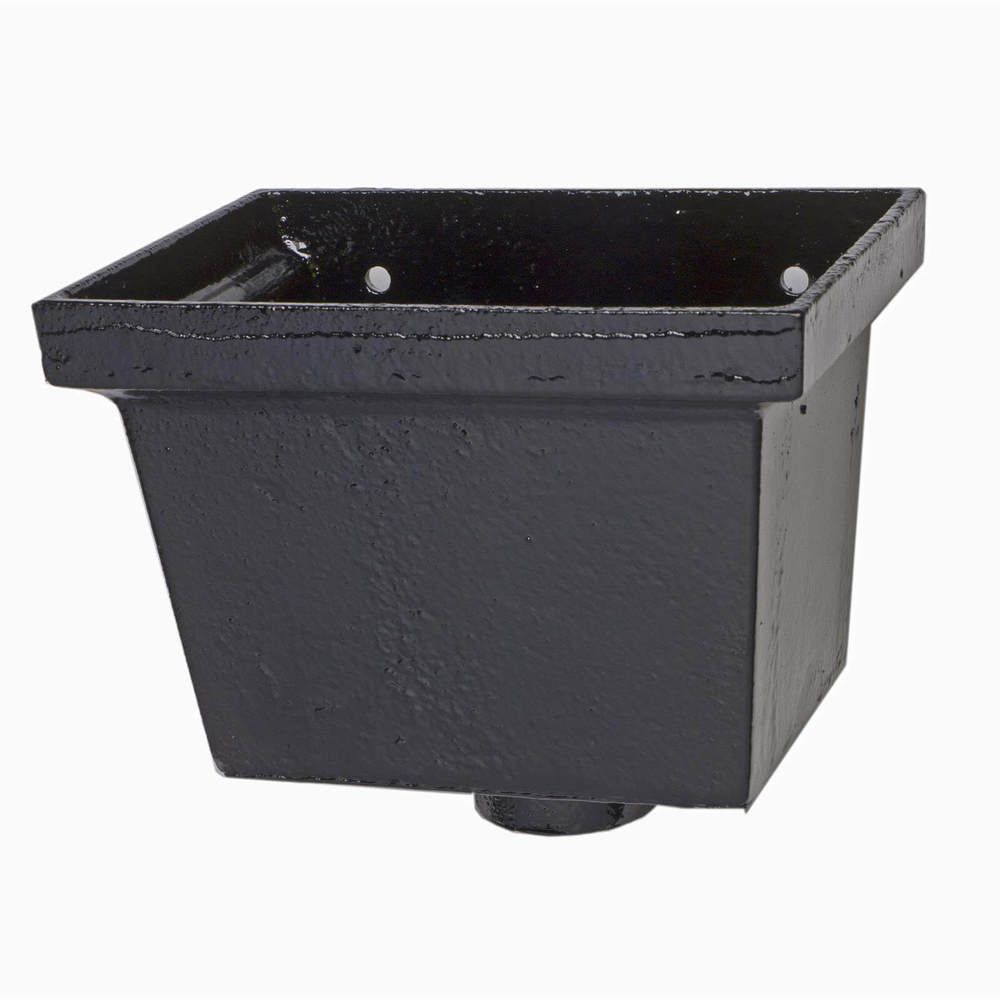 Cast Iron Rectangular Standard Hopper Head Plain Outlet - 255mm for 75mm Downpipe Black