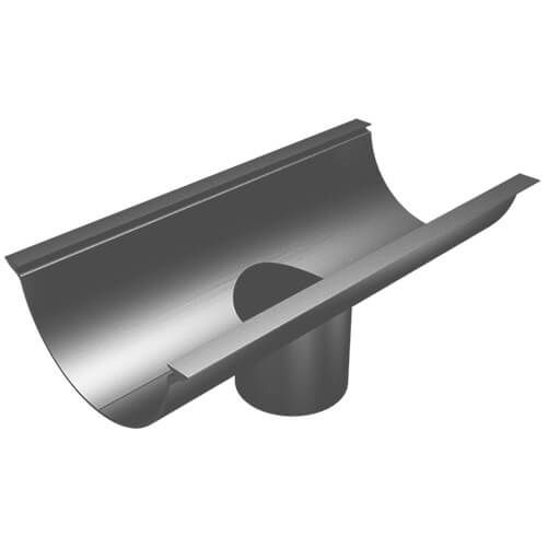 Aluminium Beaded Half Round Gutter Running Outlet - 125mm for 76mm Round Downpipe PPC Finish Anthracite Grey