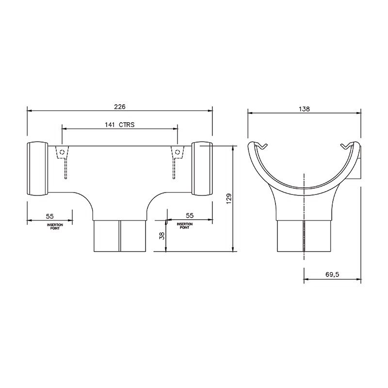 FloPlast Half Round Gutter Running Outlet - 112mm Cast Iron Effect