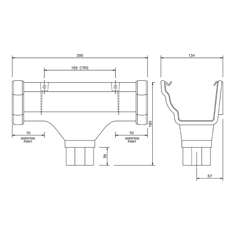 FloPlast Ogee Gutter Running Outlet - 110mm x 80mm Black