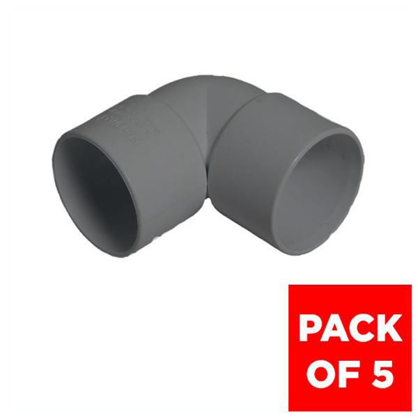 FloPlast Solvent Weld Waste Bend Knuckle - 90 Degree x 32mm Grey - Pack of 5
