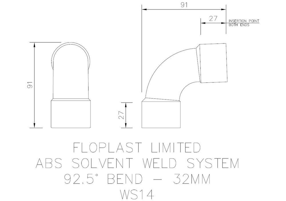 FloPlast Solvent Weld Waste Bend Swept - 92.5 Degree x 32mm Grey - Pack of 5