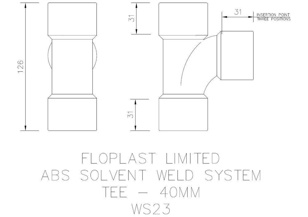 FloPlast Solvent Weld Waste Tee - 40mm Black - Pack of 5