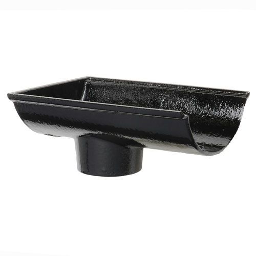 Cast Iron Beaded Half Round Gutter Stopend Outlet Spigoted - 150mm for 100mm Downpipe Black