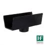 Cast Iron Box Gutter Running Outlet - 100mm for 75mm Downpipe Black