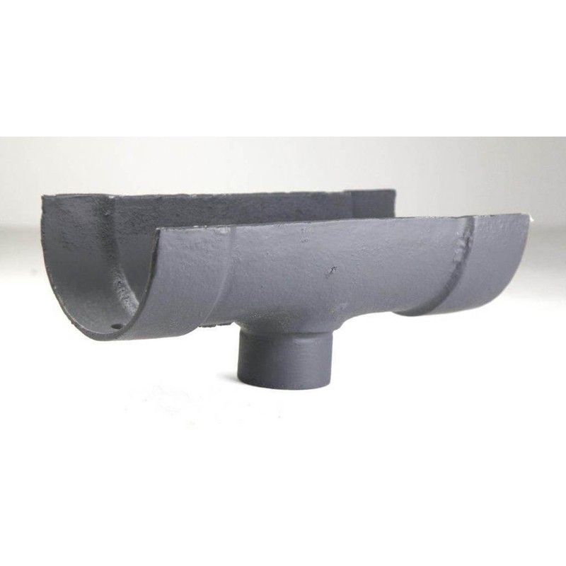 Cast Iron Deep Half Round Gutter Running Outlet - 100mm for 75mm Downpipe Primed