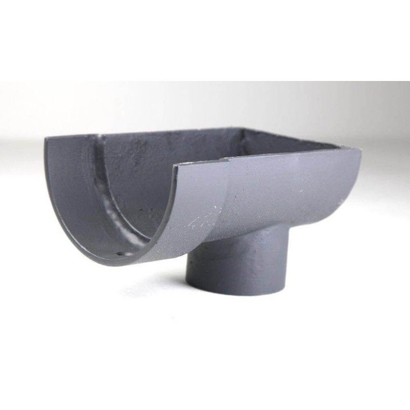 Cast Iron Deep Half Round Gutter Stopend Outlet - 100mm for 65mm Downpipe Primed