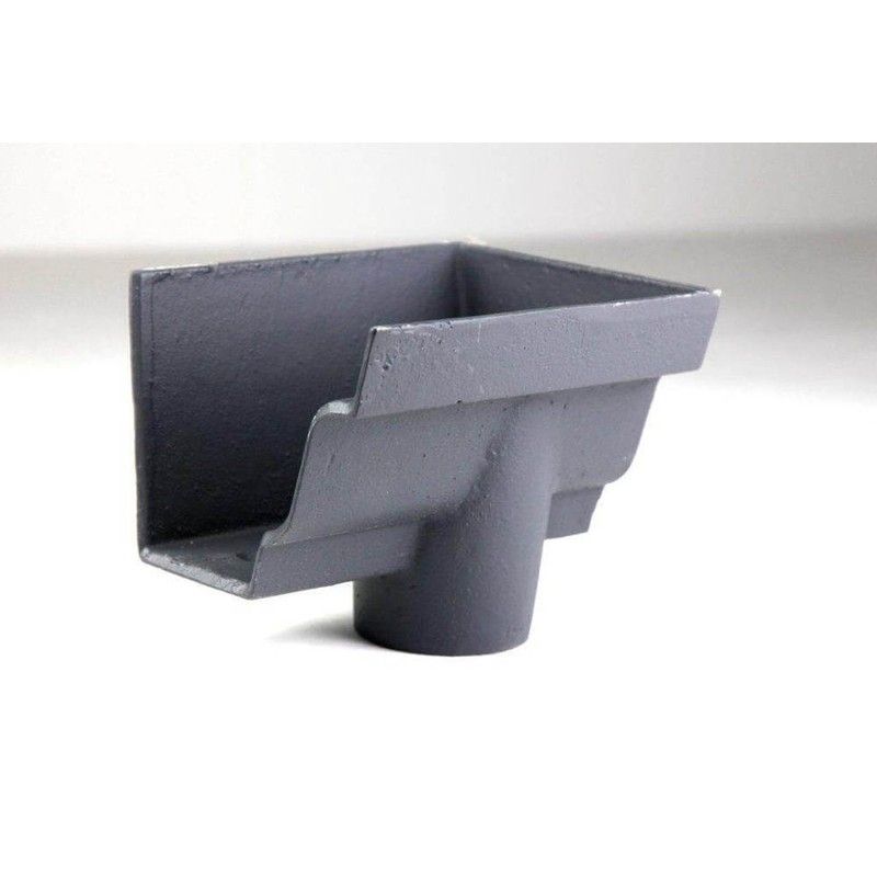 Cast Iron Moulded Ogee Gutter Right Hand Stopend Outlet - 125mm for 100mm Downpipe Primed