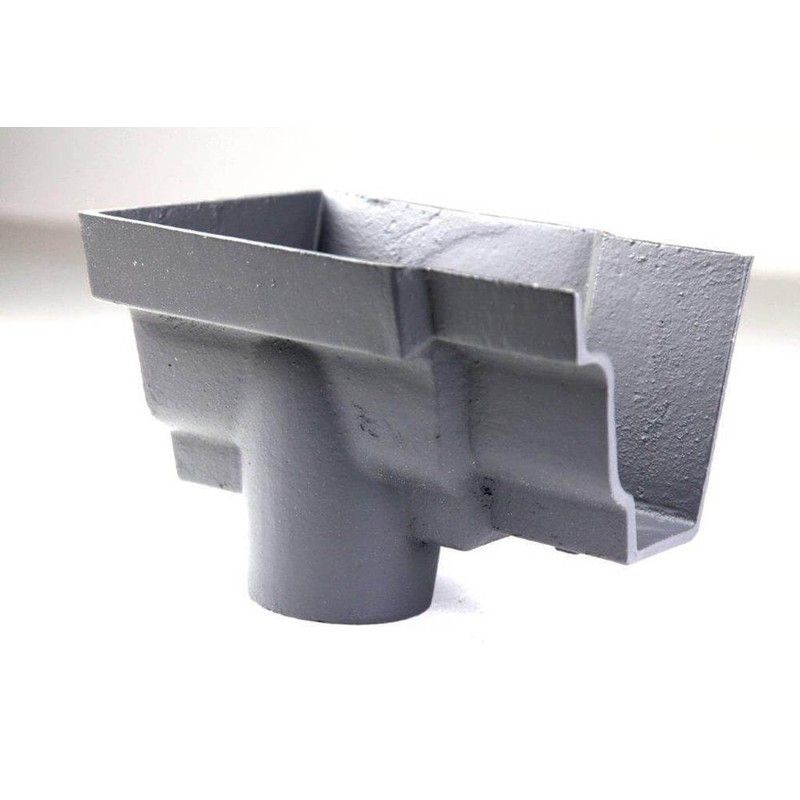 Cast Iron Moulded Ogee Gutter Left Hand Stopend Outlet - 125mm for 65mm Downpipe Primed