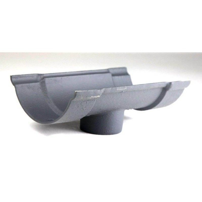 Cast Iron Beaded Half Round Gutter Running Outlet - 115mm for 65mm Downpipe Primed