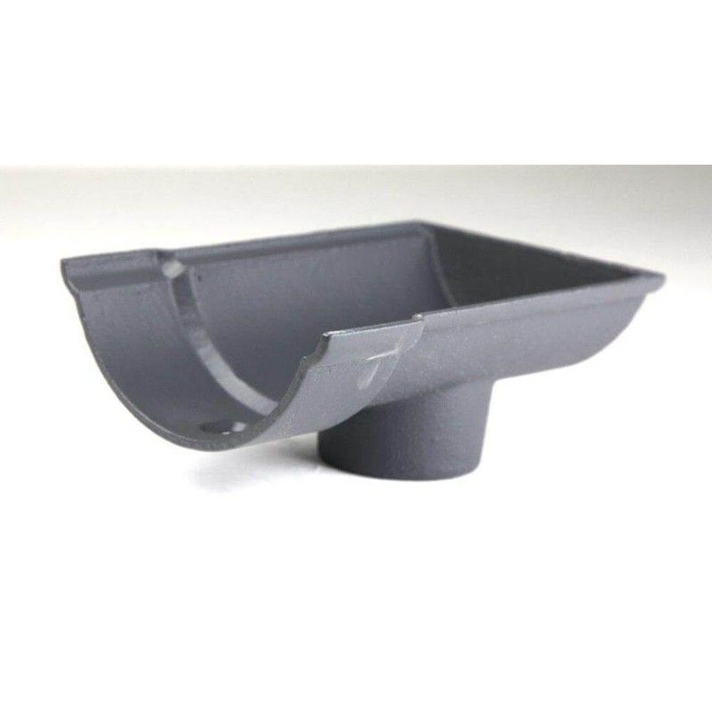 Cast Iron Beaded Half Round Gutter Stopend Outlet - 125mm for 65mm Downpipe Primed
