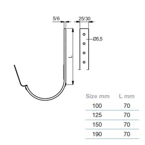 Lindab Steel Gutter 70mm Flex-Fit Fascia Bracket - 125mm Brown