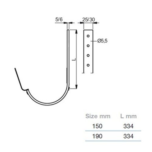 Lindab Steel Gutter 330mm Flex-Fit Rafter Bracket - 150mm Black