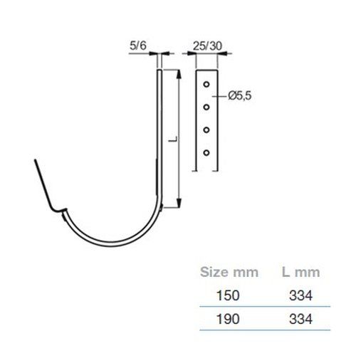 Lindab Steel Gutter 330mm Flex-Fit Rafter Bracket - 190mm Graphite
