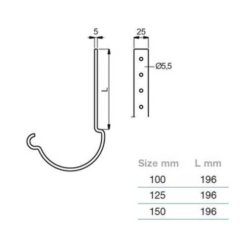 Lindab Steel Gutter 200mm Rafter Bracket - 150mm Black