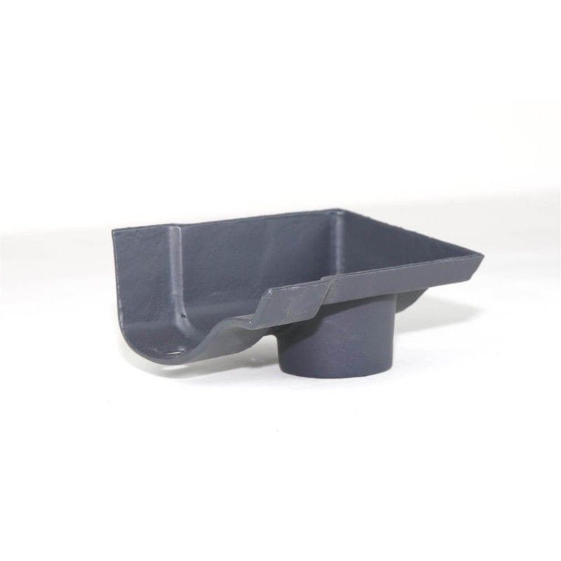 Cast Iron Ogee Gutter Right Hand Stopend Outlet - 115mm for 65mm Downpipe Primed
