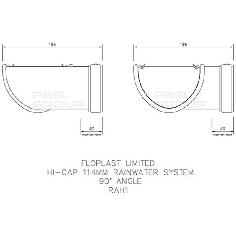 FloPlast Deepflow/ Hi-Cap Gutter Angle - 90 Degree x 115mm x 75mm Grey