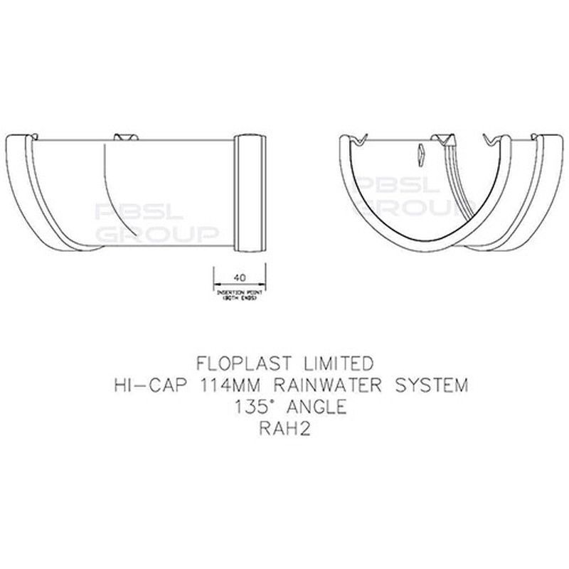 FloPlast Deepflow/ Hi-Cap Gutter Angle - 135 Degree x 115mm x 75mm Grey