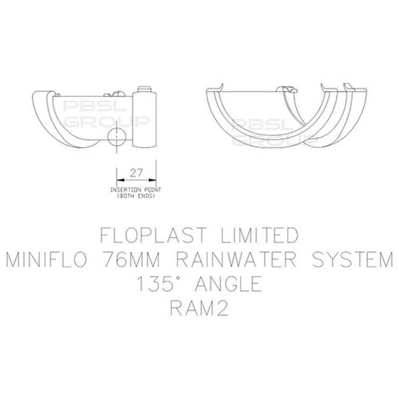 FloPlast Mini Gutter Angle - 135 Degree x 76mm Black