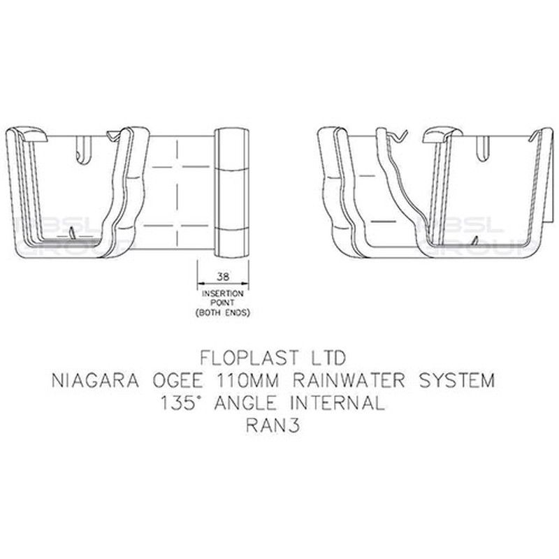 FloPlast Ogee Gutter Internal Angle - 135 Degree x 110mm x 80mm Black