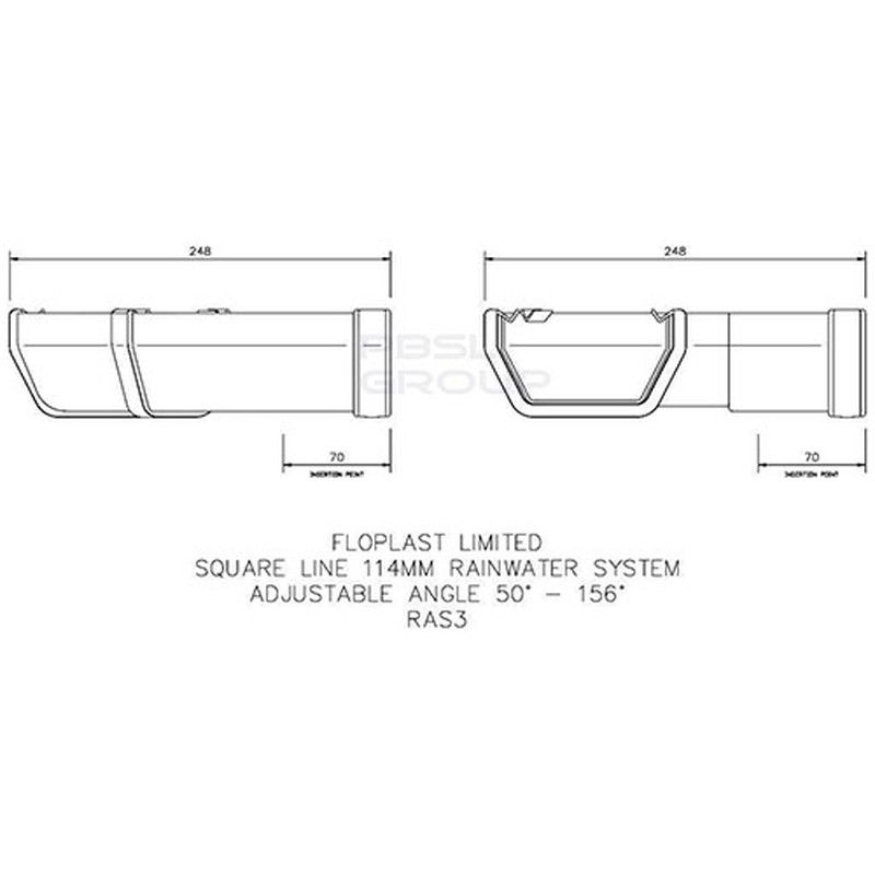 FloPlast Square Gutter Adjustable Angle - 50 to 156 Degree x 114mm Black