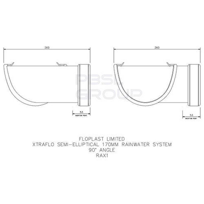FloPlast Industrial/ Xtraflo Gutter Angle - 90 Degree x 170mm Grey