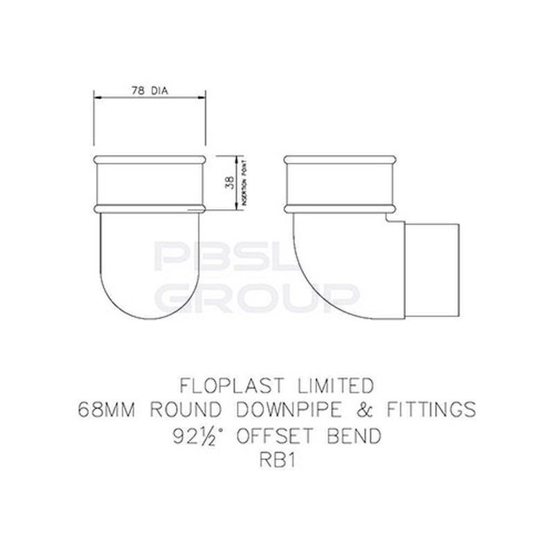 FloPlast Round Downpipe Bend - 92.5 Degree x 68mm Black