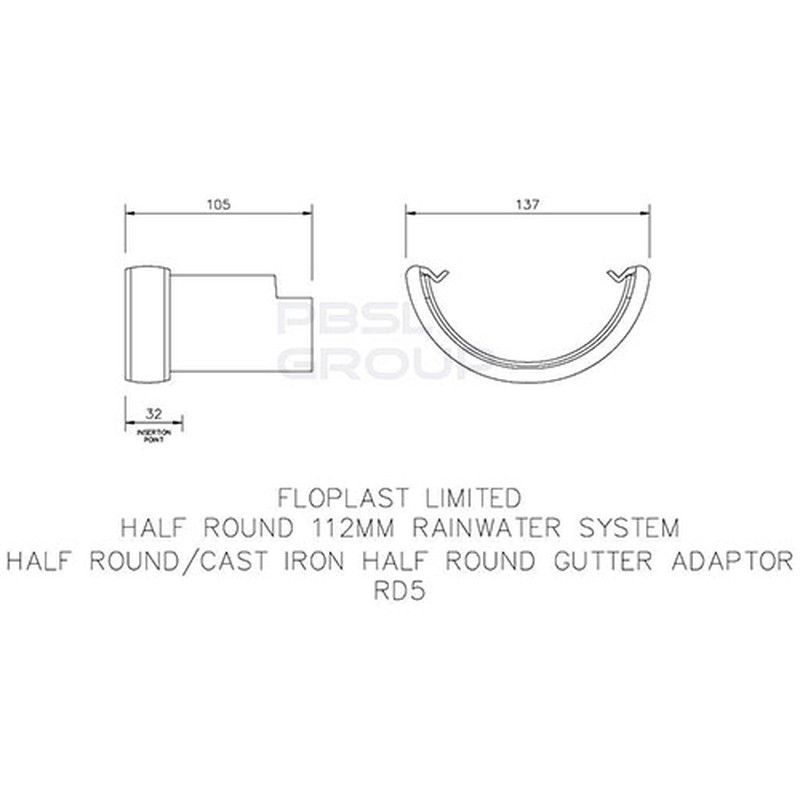 FloPlast PVC Half Round to Cast Iron Half Round Gutter Adaptor - Brown