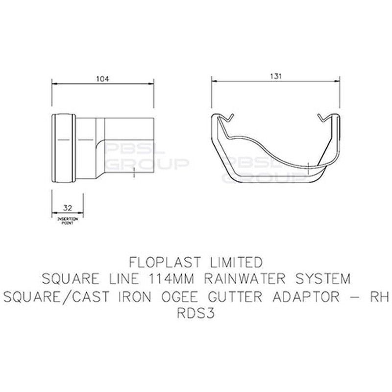 FloPlast PVC Square to Cast Iron Ogee Right Hand Guter Adaptor - White
