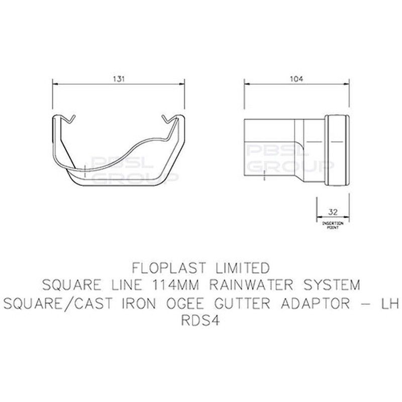 FloPlast PVC Square to Cast Iron Ogee Left Hand Guter Adaptor - White
