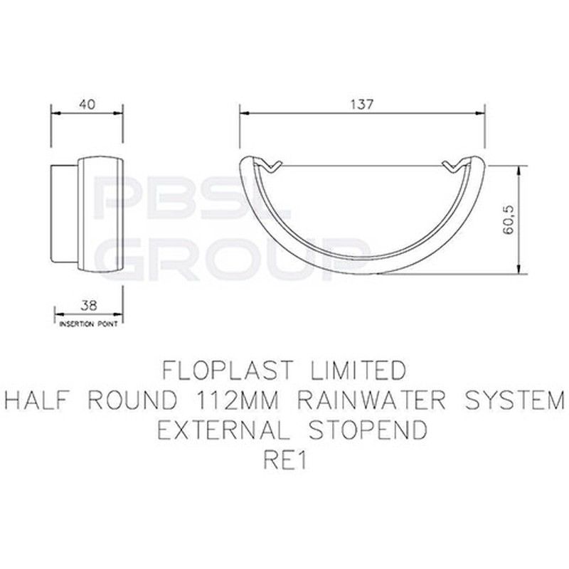 FloPlast Half Round Gutter External Stopend - 112mm Grey