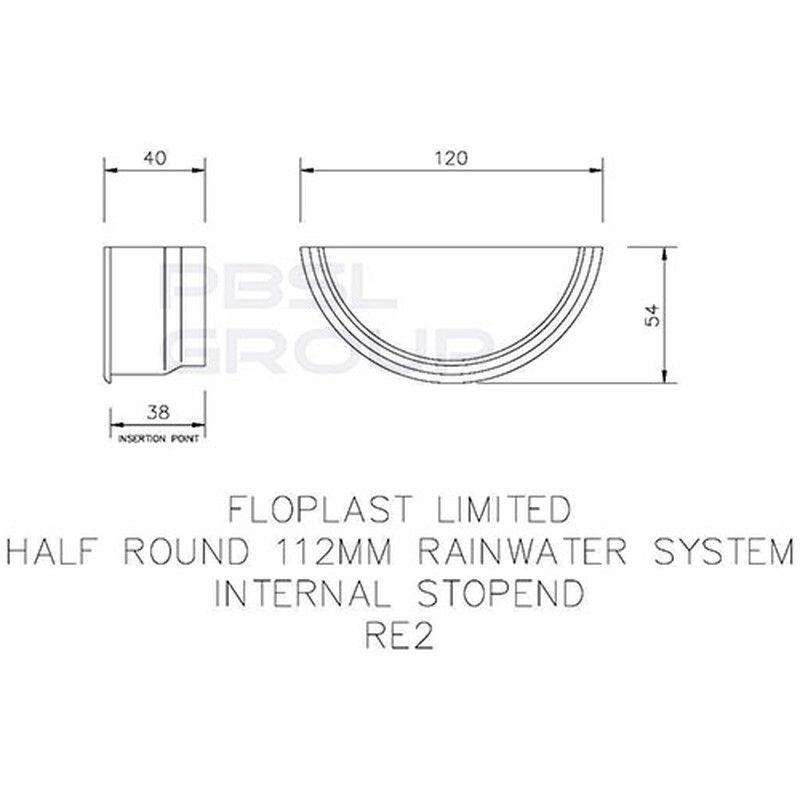 FloPlast Half Round Gutter Internal Stopend - 112mm White