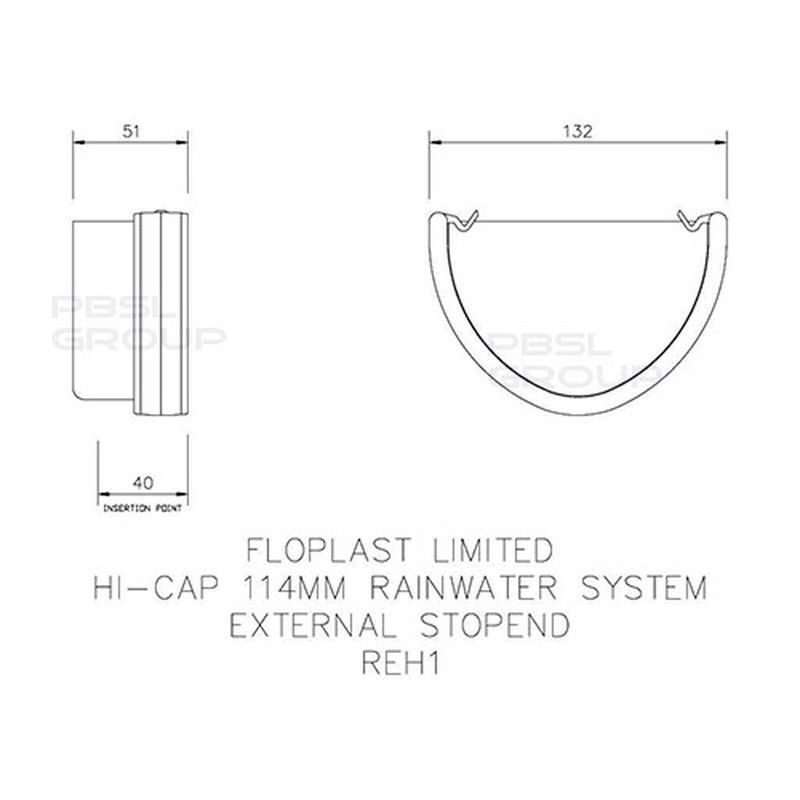 FloPlast Deepflow/ Hi-Cap Gutter External Stopend - 115mm x 75mm White
