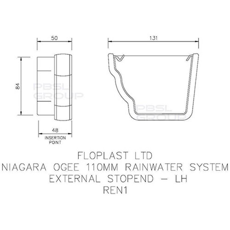 FloPlast Ogee Gutter External Stopend Left Hand - 110mm x 80mm Anthracite Grey