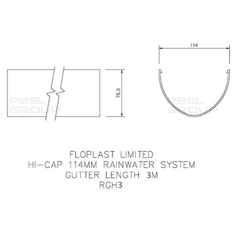 FloPlast Deepflow/ Hi-Cap Gutter - 115mm x 75mm x 3mtr Black