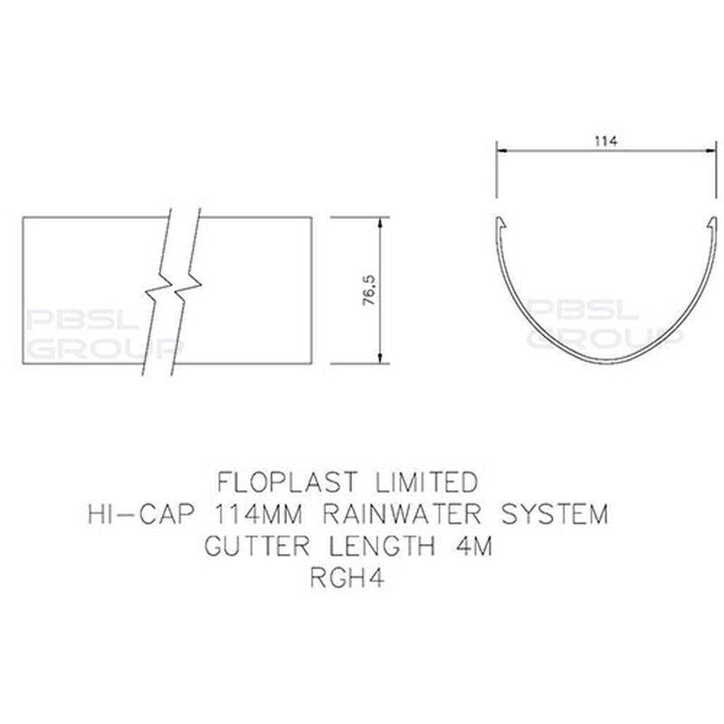FloPlast Deepflow/ Hi-Cap Gutter - 115mm x 75mm x 4mtr White