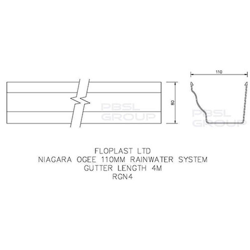 FloPlast Ogee Gutter - 110mm x 80mm x 4mtr White