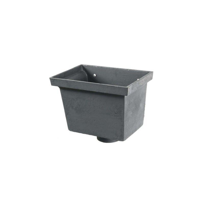 Cast Iron Rectangular Standard Hopper Head Plain Outlet - 255mm for 75mm Downpipe Grey Primed