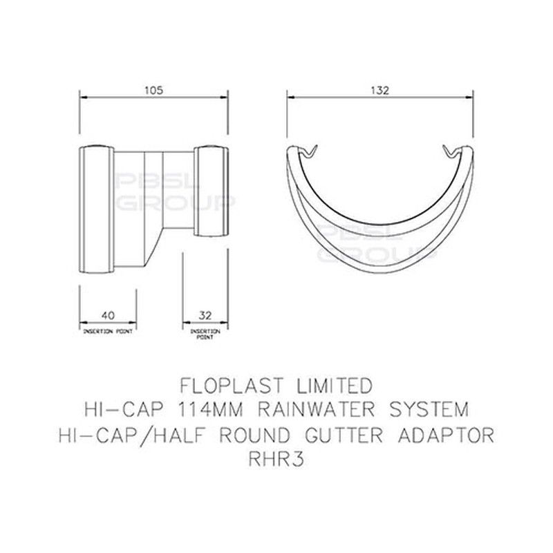 FloPlast Deepflow/ Hi-Cap to Half Round Gutter Adaptor - Black