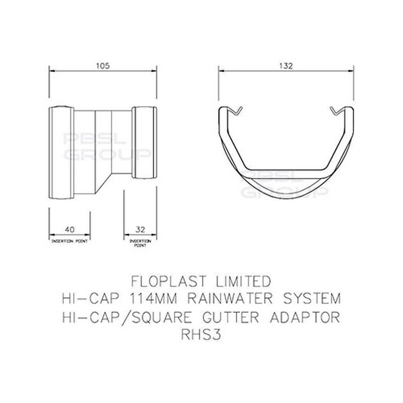FloPlast Deepflow/ Hi-Cap to Square Gutter Adaptor - White